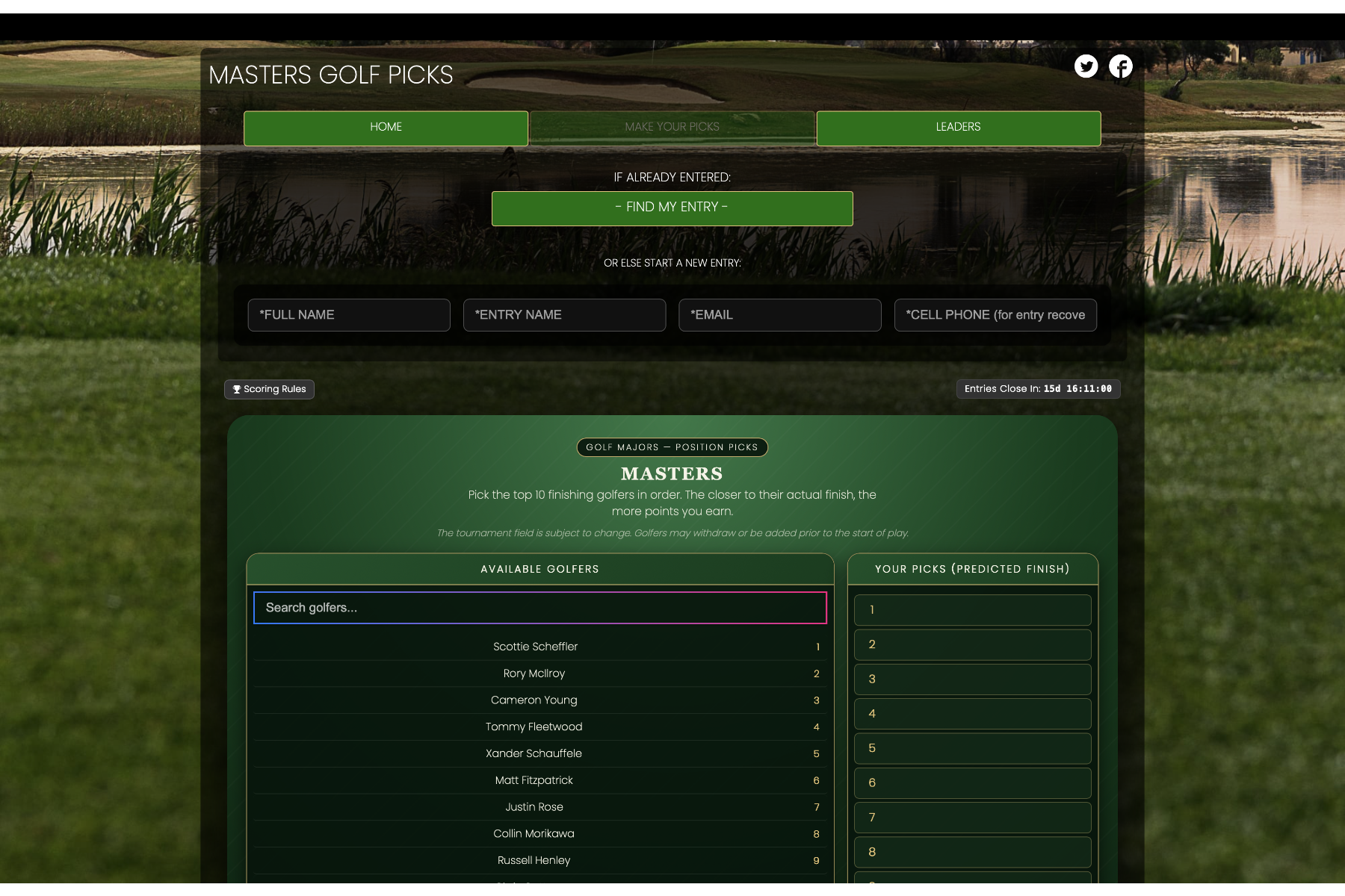 Golf Picks — Predict the Finish contest preview